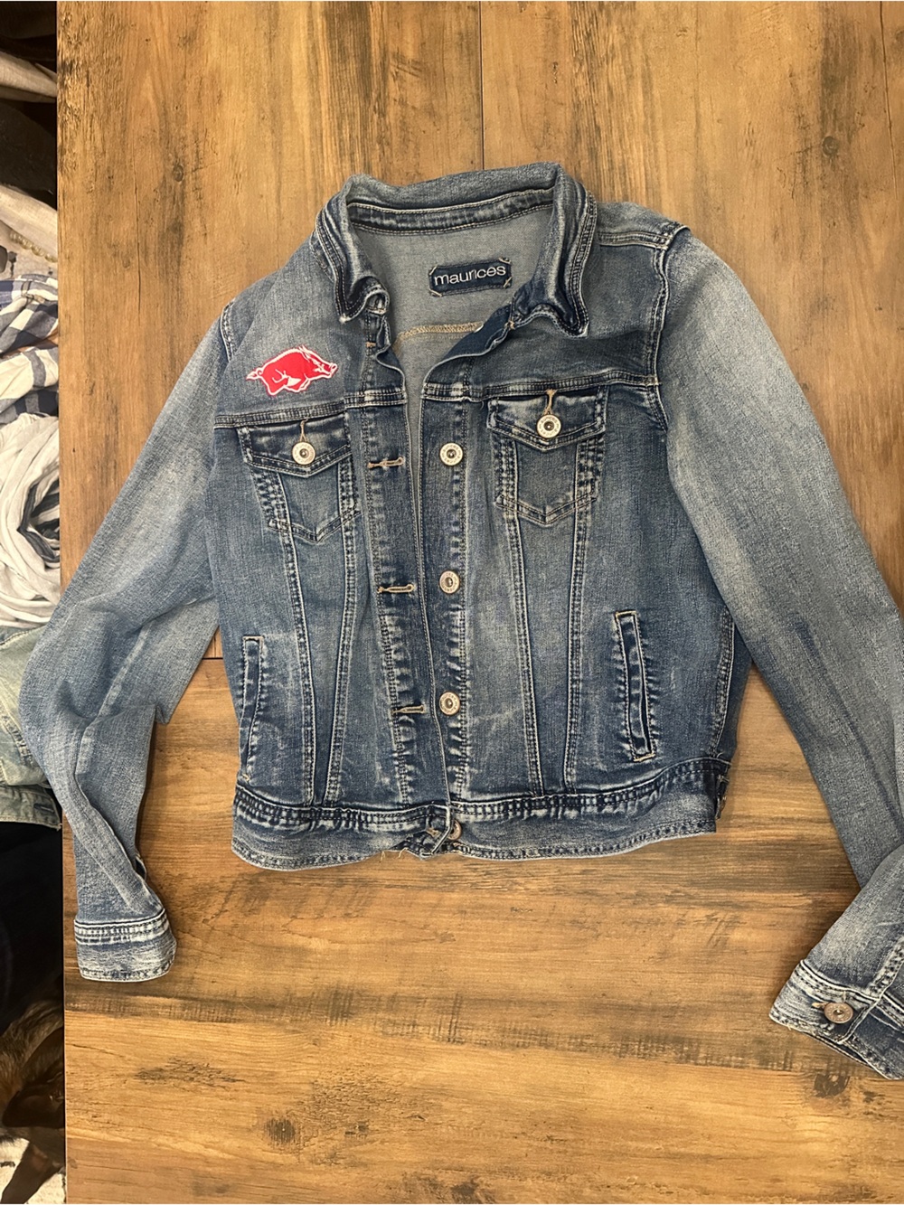 Maurices Blue Denim Jacket with Razorbacks Detailing